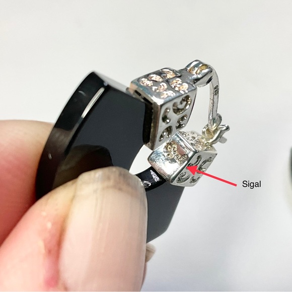 David Sigal Sterling Silver Onyx Hoop Earrings Designer Basket Drop - Picture 4 of 6